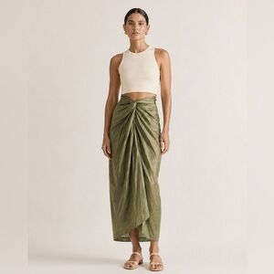 Vince new with tags faux sarong twist front in satin olive green back slit. 12